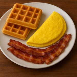 Waffles, Eggs & Bacon or Sausages